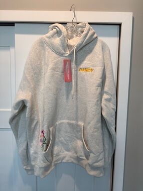 DANDY Embroidered Cream Hoodie with Floral Pocket-NWT-size XL